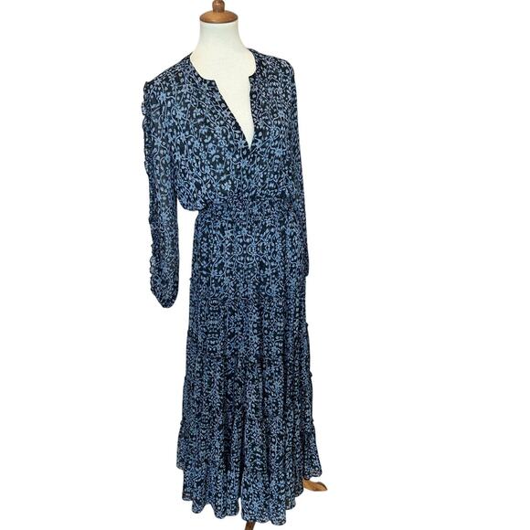 Misa Blue Tiered Ruffle Maxi Dress LARGE Chiffon Cottage Western Designer $485 - Picture 4 of 9